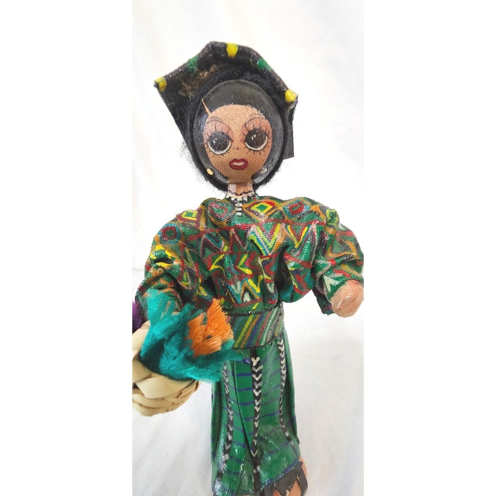 VTG Calientes Guatemala Hand Painted Folk Art Doll Signed Myrna 8.5"